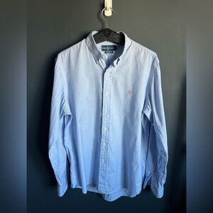 RALPH LAUREN Custom Fit Oxford Shirt Light Blue Size L Button Down Long Sleeve